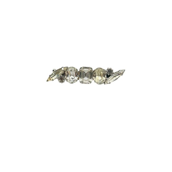 Vintage Rhinestone Bar Pin with Clear Glass Stones Silver Tone Sparkly Pin - Picture 1 of 6